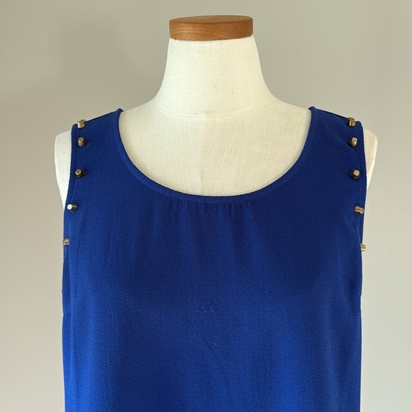 Blu Pepper women’s Blue and lime Yellow Sleeveless Dress studded shoulders Med - Picture 2 of 15